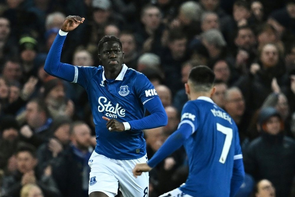 Everton midfielder Amadou Onana scored against Crystal Palace on Monday. AFP