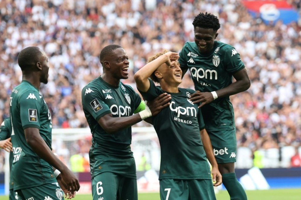 Eliesse Ben Seghir (2nd R) scored the opener during Monaco's 2-0 Ligue 1 win at Lyon. AFP