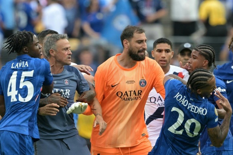 Luis Enrique was involved in a scuffle with Chelsea's Joao Pedro. AFP