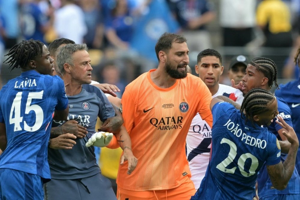 Luis Enrique was involved in a scuffle with Chelsea's Joao Pedro. AFP
