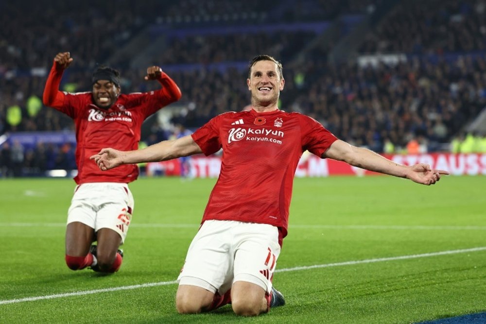 Nottingham Forest striker Chris Wood scored twice against Leicester. AFP