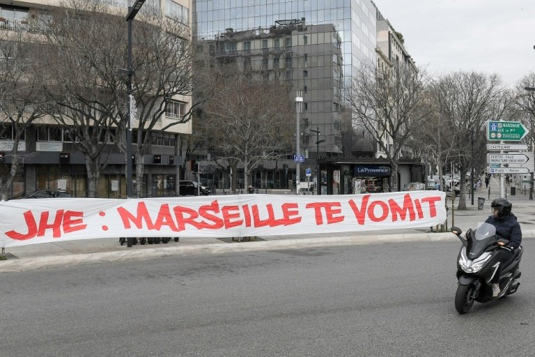 Marseille fans told club president Jean-Henri Eyraud what they thought of him on Saturday. AFP