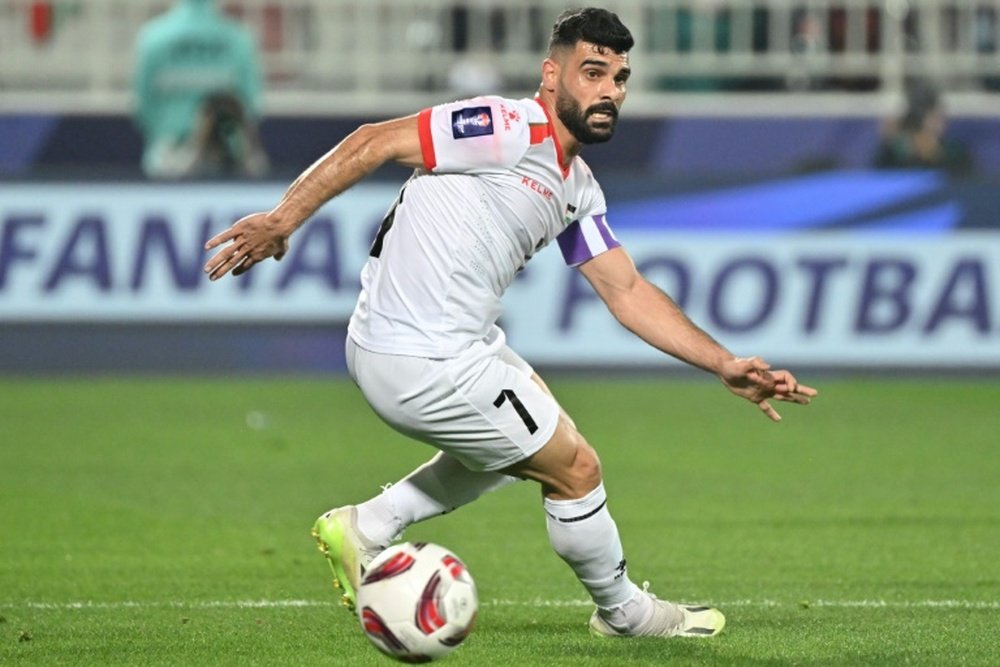 Musab Al-Battat in action for Palestine at the Asian Cup. AFP