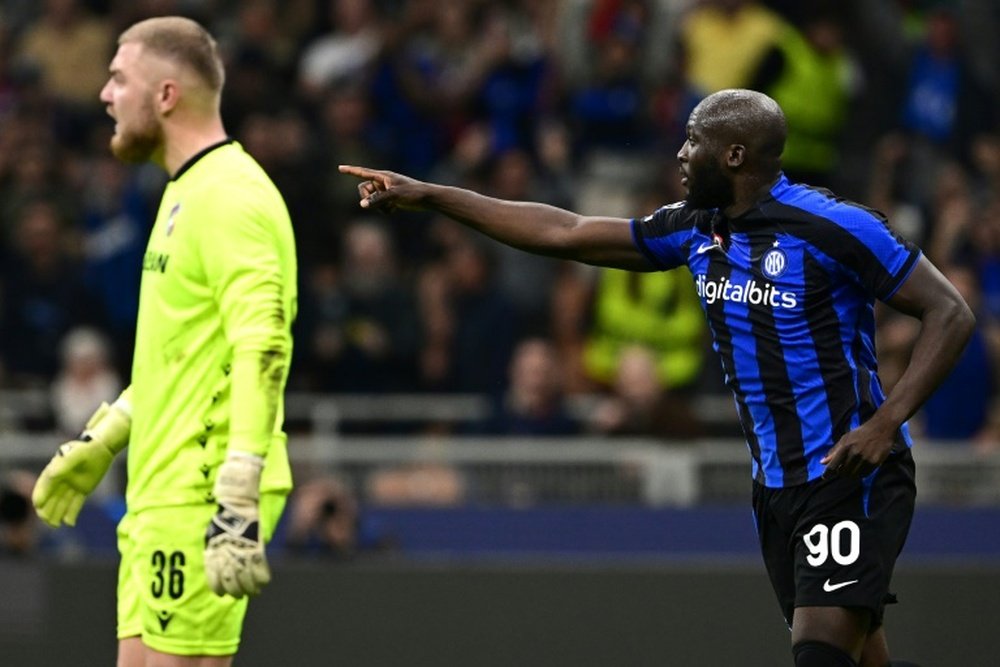 Romelu Lukaku (R) scored as Inter beat Plzen 4-0. AFP