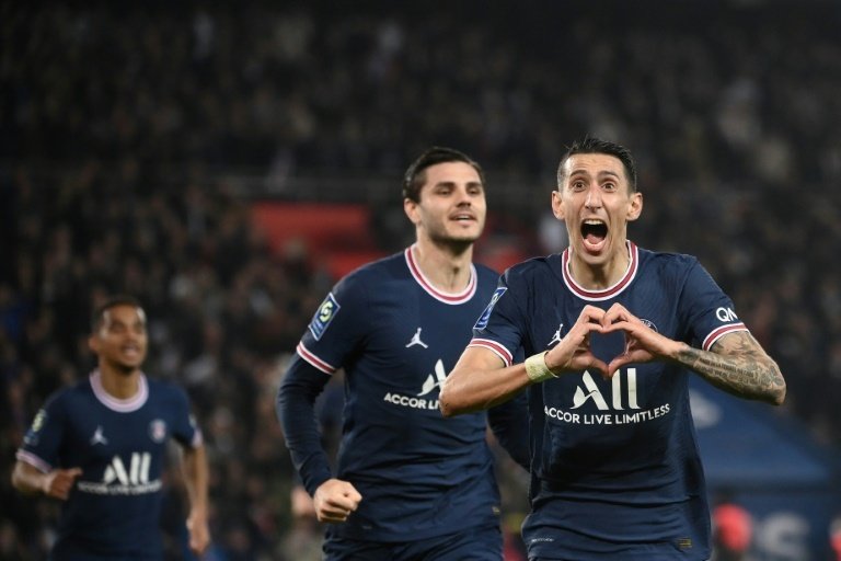 Angel Di Maria celebrates after scoring PSGs late winner against Lille. AFP