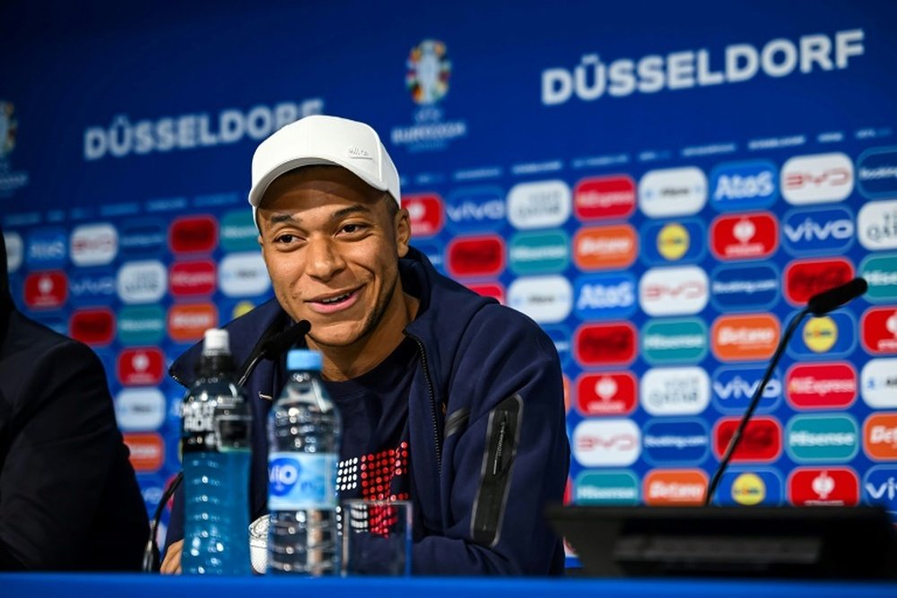 Kylian Mbappe spoke to media in Duesseldorf on Sunday. AFP