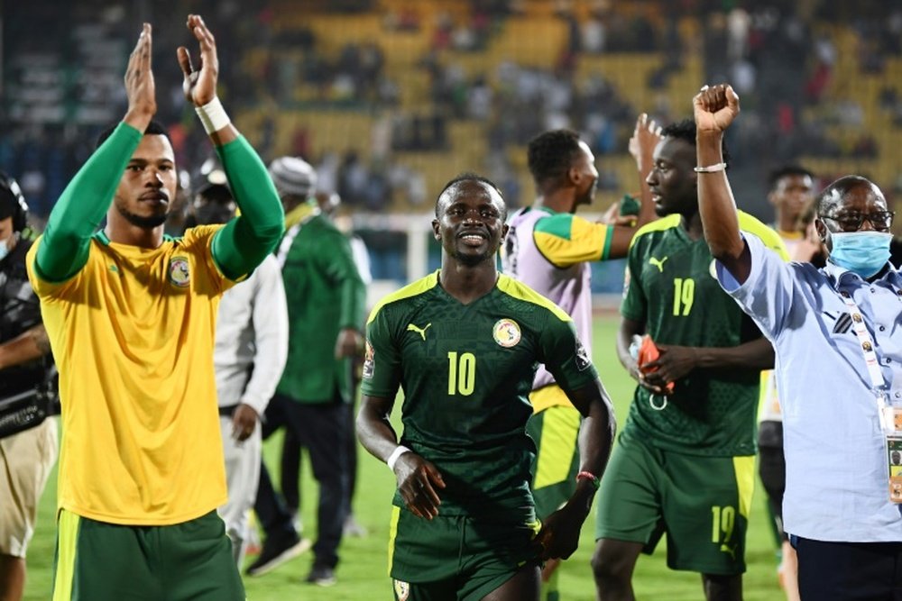 Sadio Mane celebrates Senegals win over Equatorial Guinea in the quarter-finals. AFP