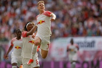 Dani Olmo (R) has been a key performer for RB Leipzig when fit this season. AFP