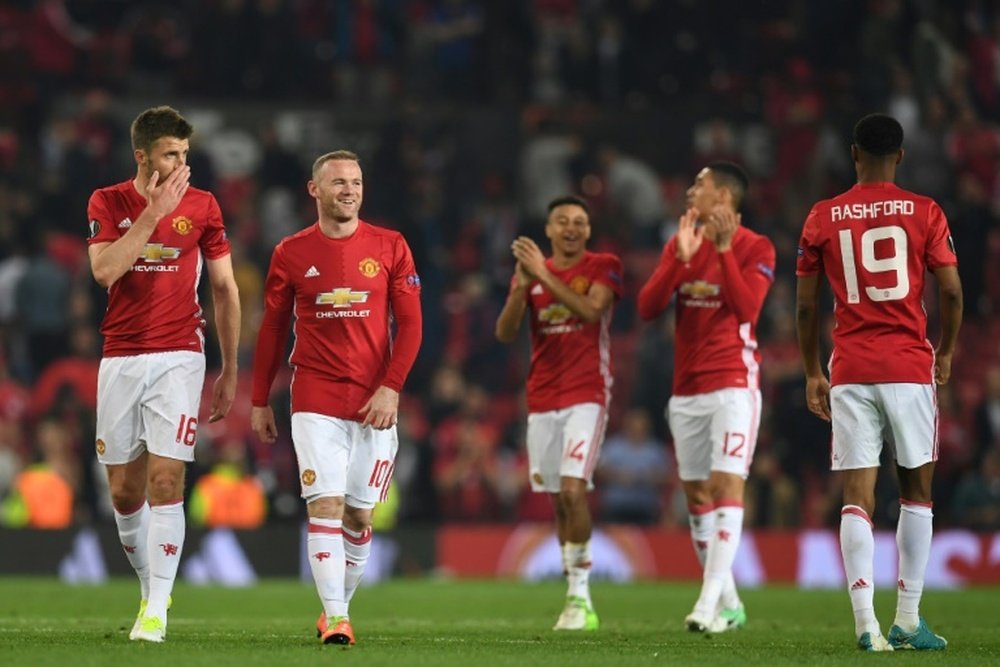Manchester United celebrate winning their UEFA Europa League semi-final