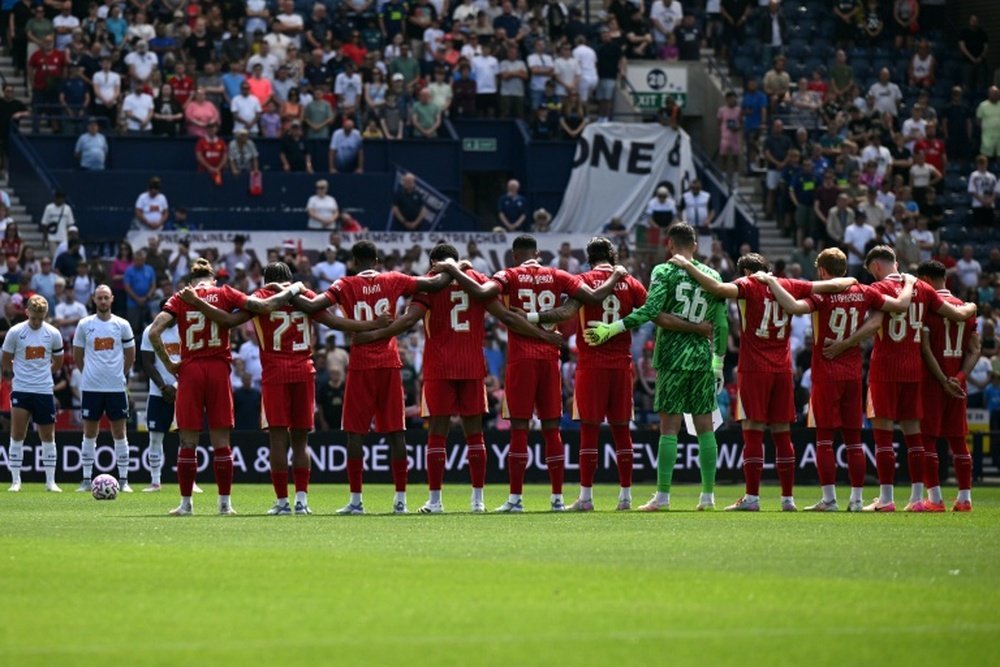 Liverpool players observed a minute's silence for Diogo Jota. AFP