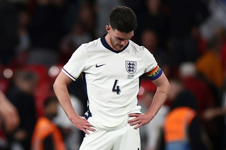 Declan Rice reacted to England's defeat against Iceland at Wembley. AFP