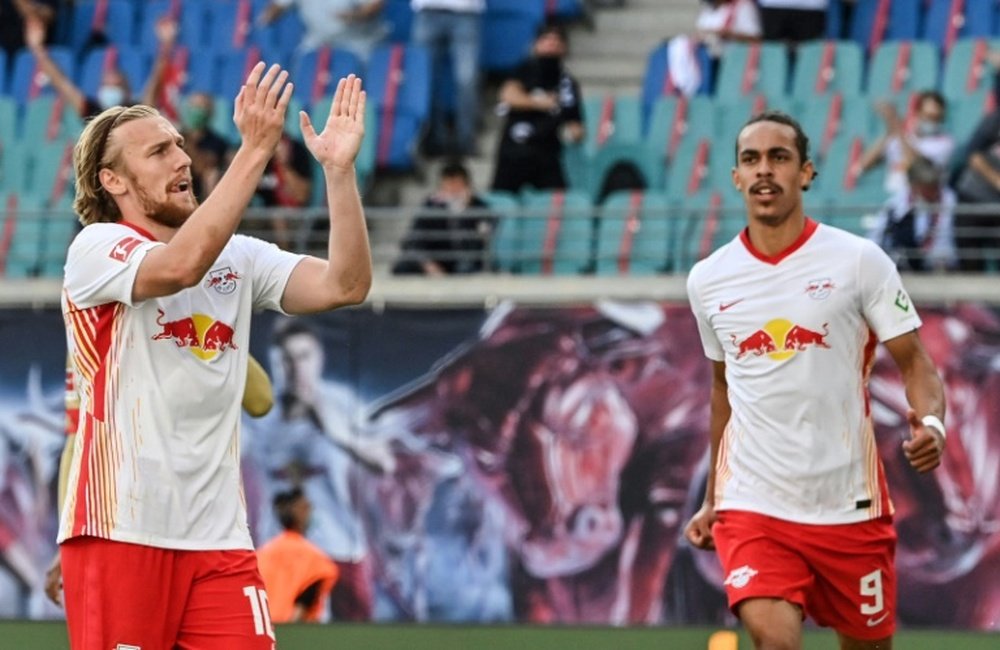 Emil Forsberg (left) and Yussuf Poulsen both scored. afp_en