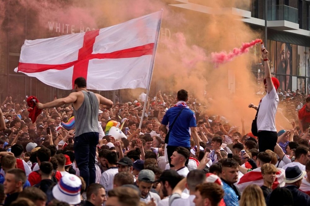 England fans outside Wembley ahead of the Euro 2020 final. AFP