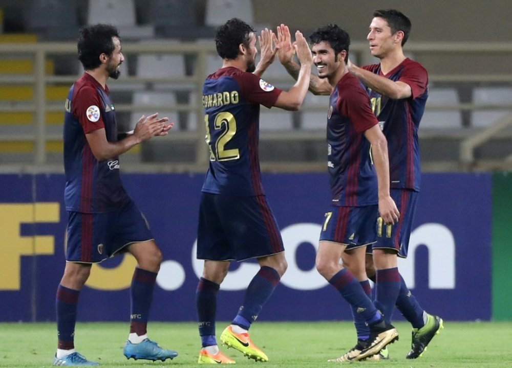 Leonardo celebrates his goal for Wahdas. AFP