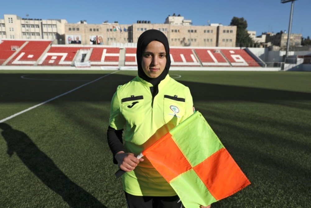 Hanine Abu Mariam is an assistant referee in Palestinian football. AFP