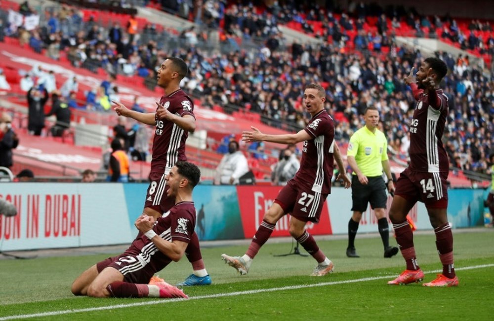 Youri Tielemans (top left) scored a beauty to give Leicester a historic win. AFP