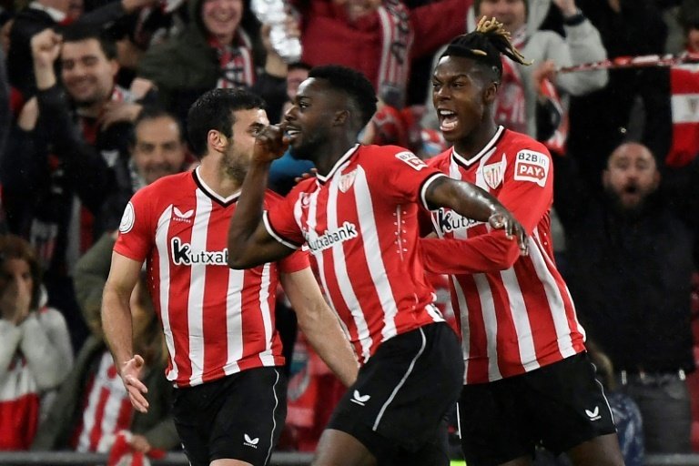 Inaki Williams (C) put Bilbao ahead with a little help from his brother Nico (R). AFP