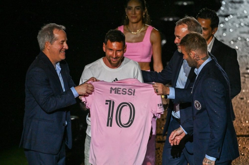Leo Messi was unveiled in Miami on Sunday night. AFP