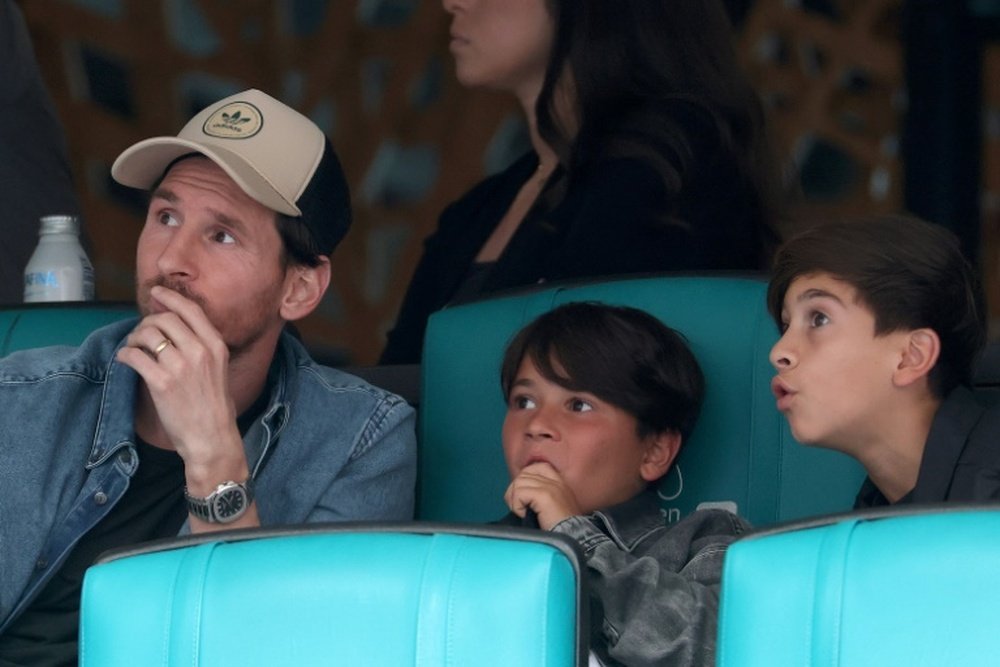 Messi and his family watch the semi-final match at the Miami Open. AFP
