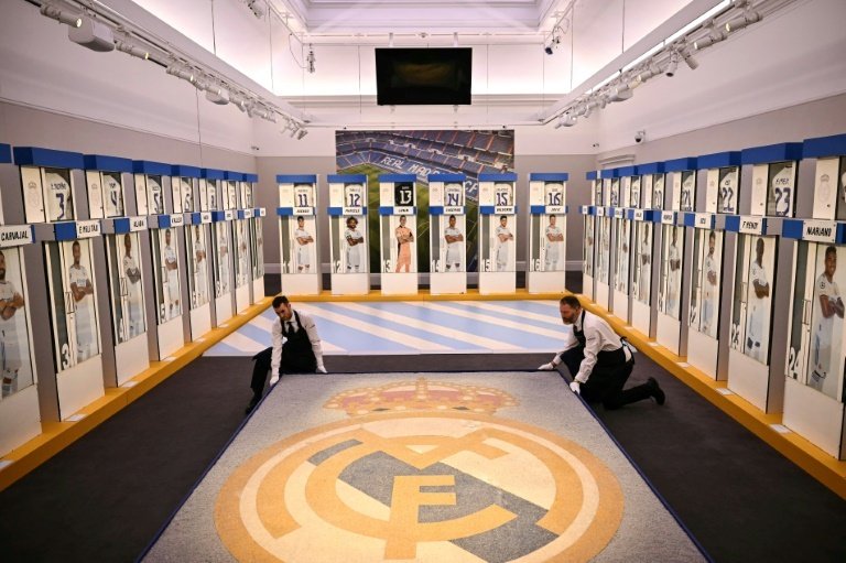 Real Madrid's old dressing-room lockers, available to buy at Sotheby's auction house in London. AFP