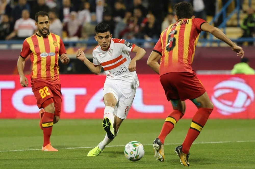 Achraf Bencharki (C) helping Zamalek of Egypt defeat Esperance of Tunisia. AFP