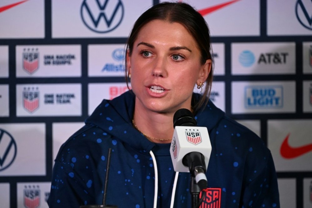 Alex Morgan spoke to reporters on Tuesday. AFP