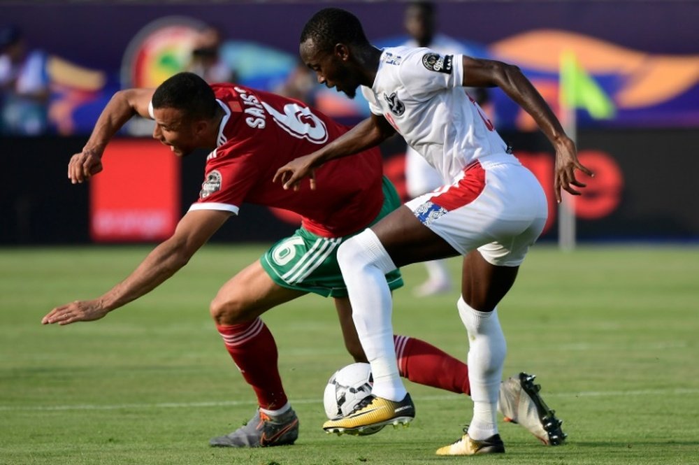 Mamelodi Sundowns match-winner Peter Shalulile (R) playing for Namibia. AFP