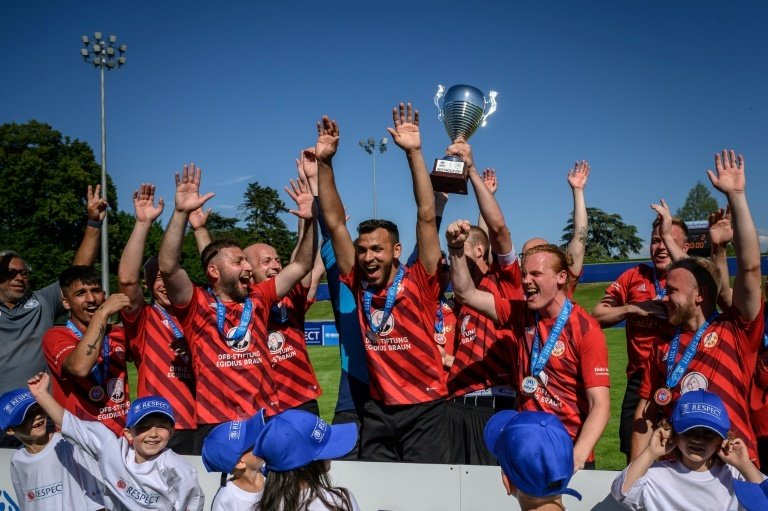 Inaugral European refugee cup winners. AFP