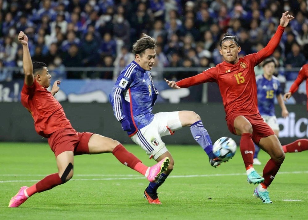 Japan forward Ayase Ueda scored a hat-trick on Thursday. AFP