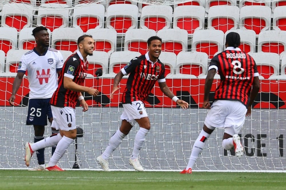 Justin Kluivert (C) netted as Nice beat Bordeaux 4-0. AFP