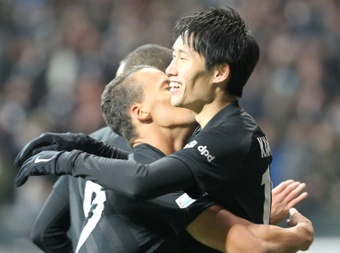 Japan forward Daichi Kamada scored Frankfurts winning goal at Moenchengladbach. AFP