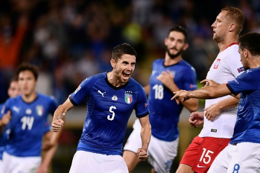 Jorginho scored his first goal for Italy. AFP