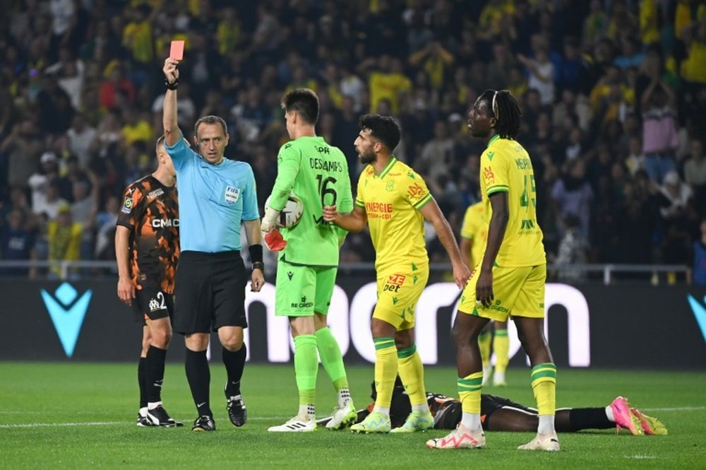 Meupiyou was sent off for Nantes just nine minutes into their Ligue 1 game against Marseille. AFP