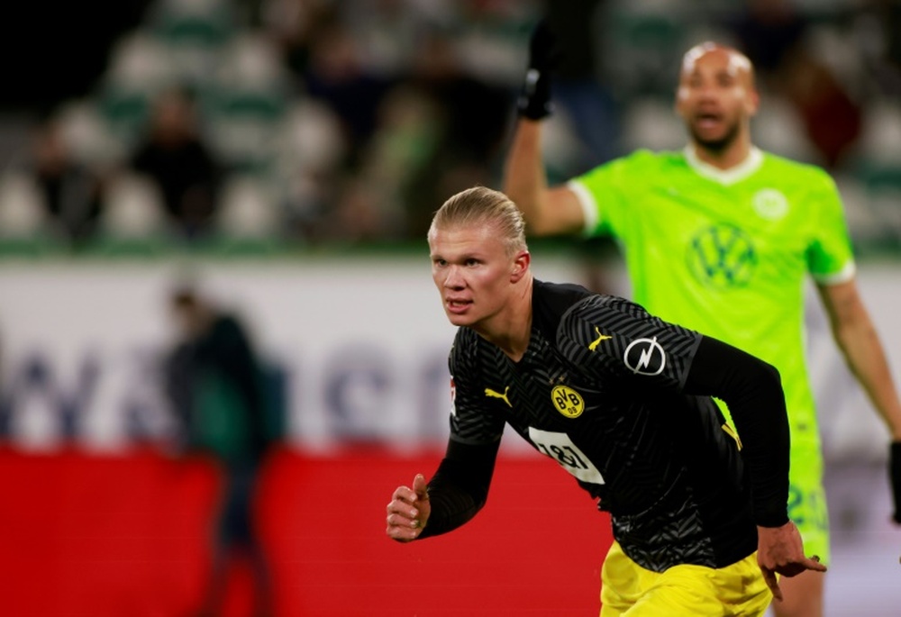 Erling Haaland scored in Dortmund's 1-3 win at Wolfsburg. AFP