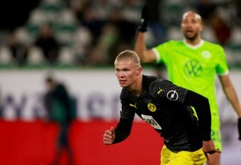 Erling Haaland scored in Dortmund's 1-3 win at Wolfsburg. AFP
