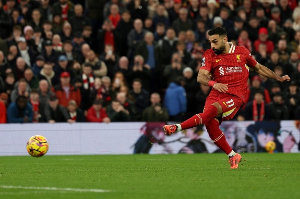 Salah scored from a penalty for Liverpool against Man City at Anfield. AFP