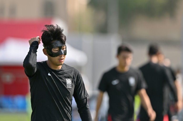 Son wore the mask during the World Cup match against Uruguay. AFP