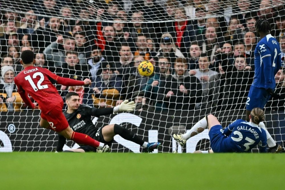 Wolves' Matheus Cunha scored in his side's win at Chelsea. AFP