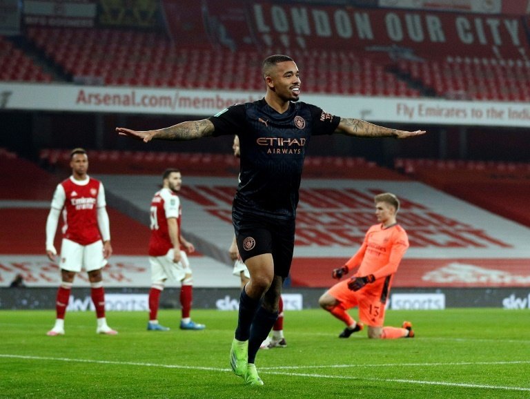 Gabriel Jesus set Man City on their way to a 1-4 win at Arsenal. AFP