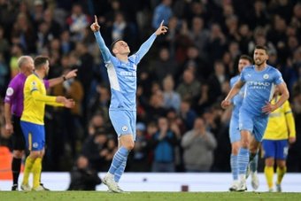 Phil Foden scored in Manchester Citys 3-0 win over Brighton. AFP