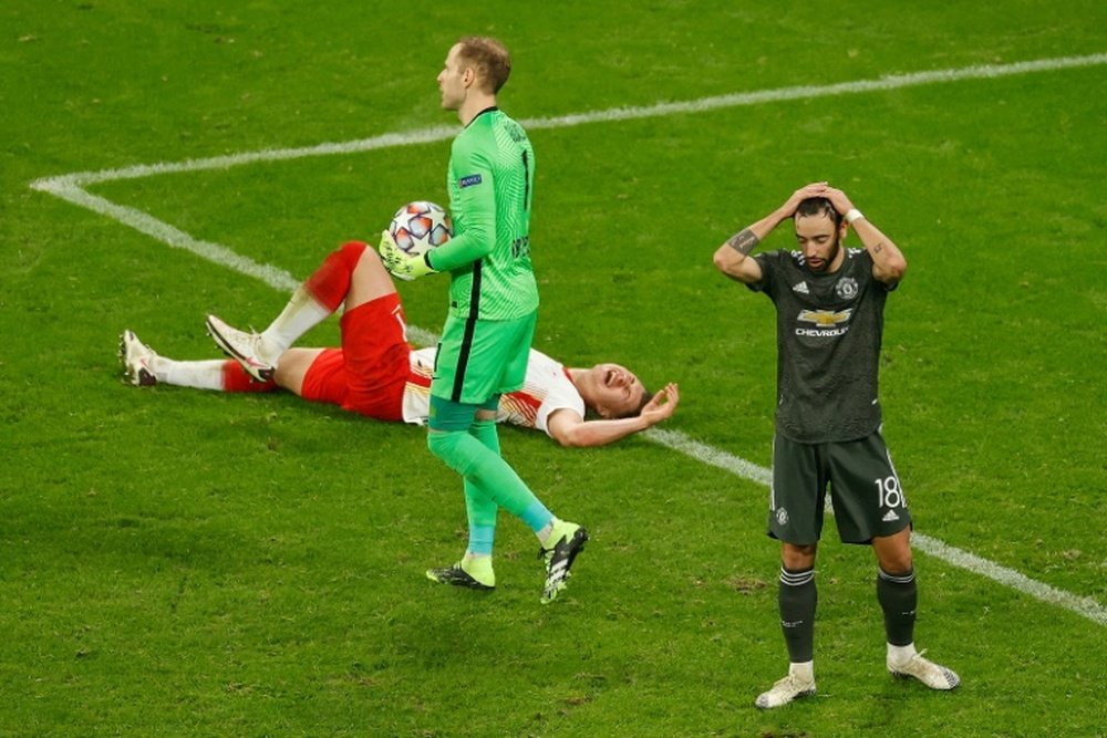 Bruno Fernandes scored, but Man Utd were knocked out of the Champions League. AFP