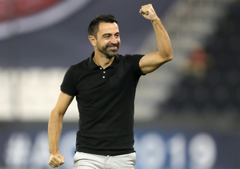 Al Sadds Spanish coach Xavi Hernandez celebrated as his team scored. AFP