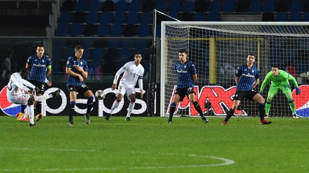 Ferland Mendy (L) scored the only goal as Real Madrid beat Atalanta. AFP