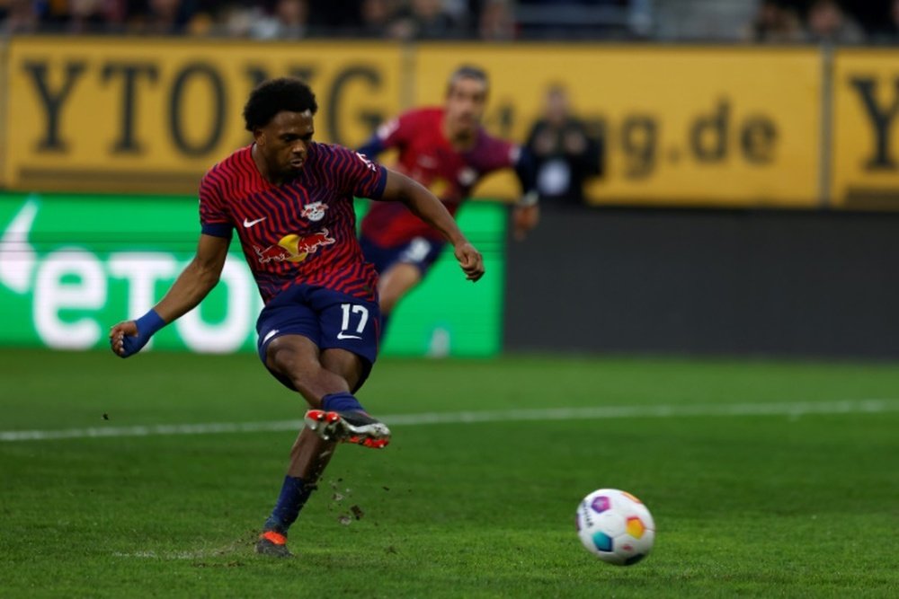 Lois Openda had the chance to win it for Leipzig. AFP