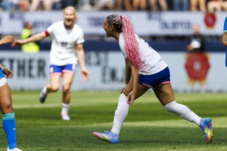 Trinity Rodman was on target for the USA in a 2-0 friendly win over Brazil on Saturday. AFP