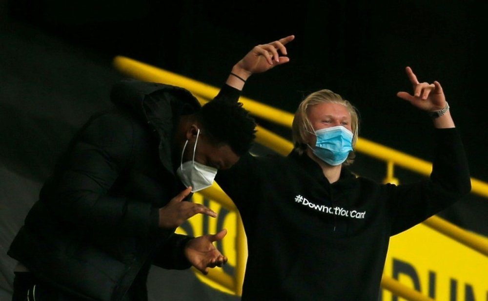 Erling Haaland enjoyed his side's 3-2 win over Leipzig from the stands. AFP