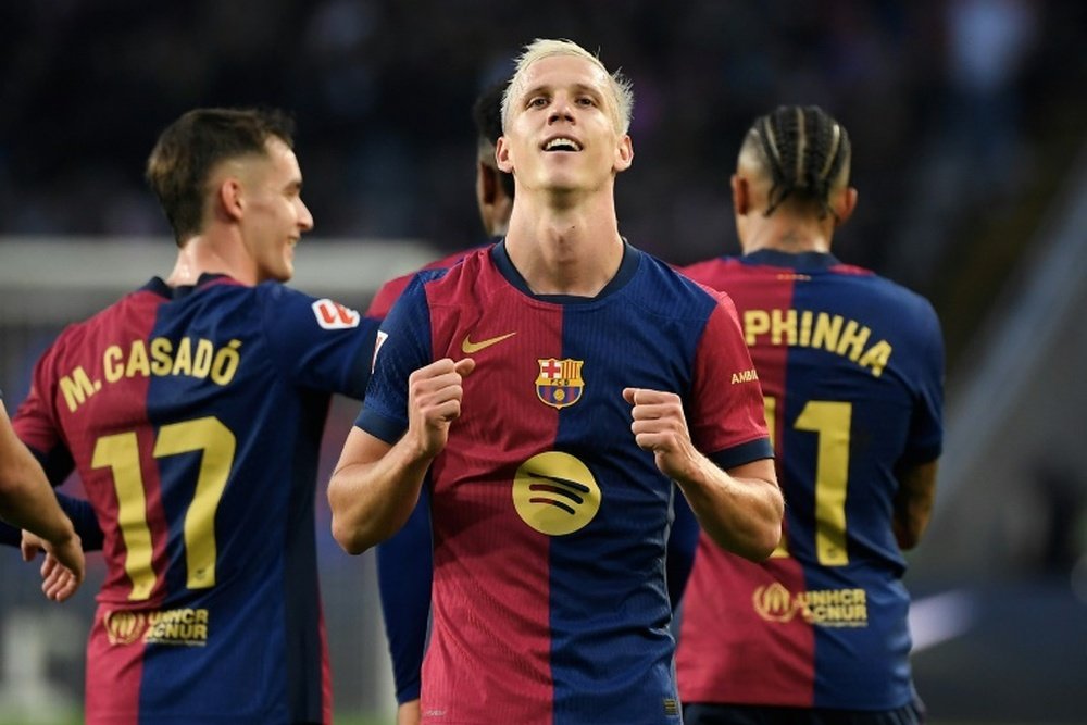 Dani Olmo scored twice in the win over Espanyol. AFP