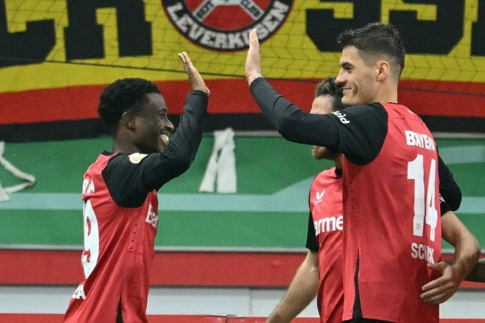 Bayer Leverkusen forward Patrik Schick (R) scored twice in the opening 10 minutes. AFP