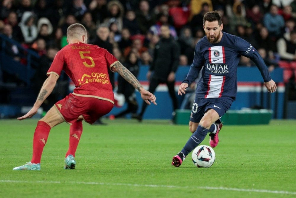 Lionel Messi (R) scored as PSG defeated Angers in Ligue 1. AFP