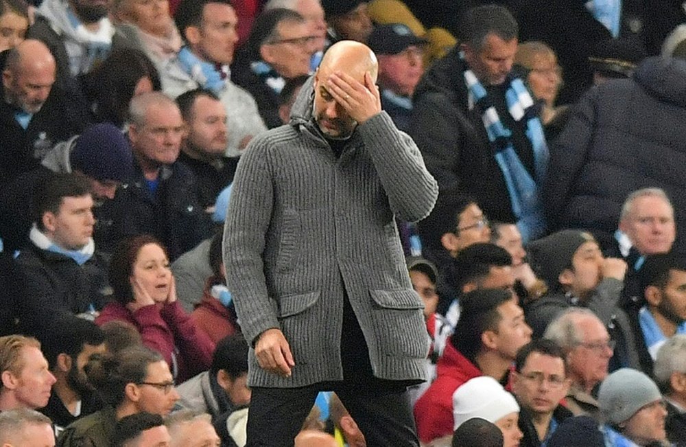 Pep Guaridola was left stunned by a VAR decision at the end of the game. AFP